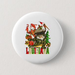 Louisiana Christmas Bayou Gator Santa Hat Holiday  6 Cm Round Badge
