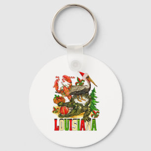 Louisiana Christmas Bayou Gator Santa Hat Holiday  Key Ring