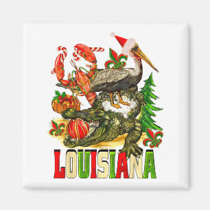 Louisiana Christmas Bayou Gator Santa Hat Holiday Magnet
