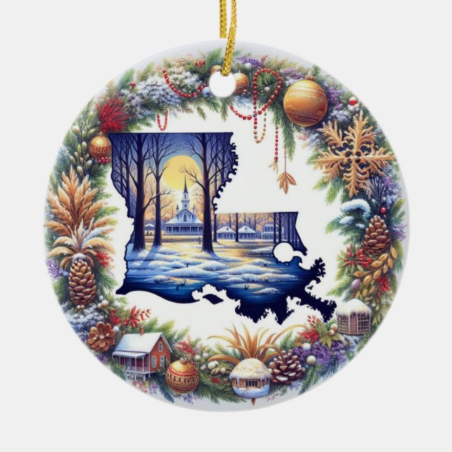 Louisiana Christmas  Ceramic Tree Decoration (Front)