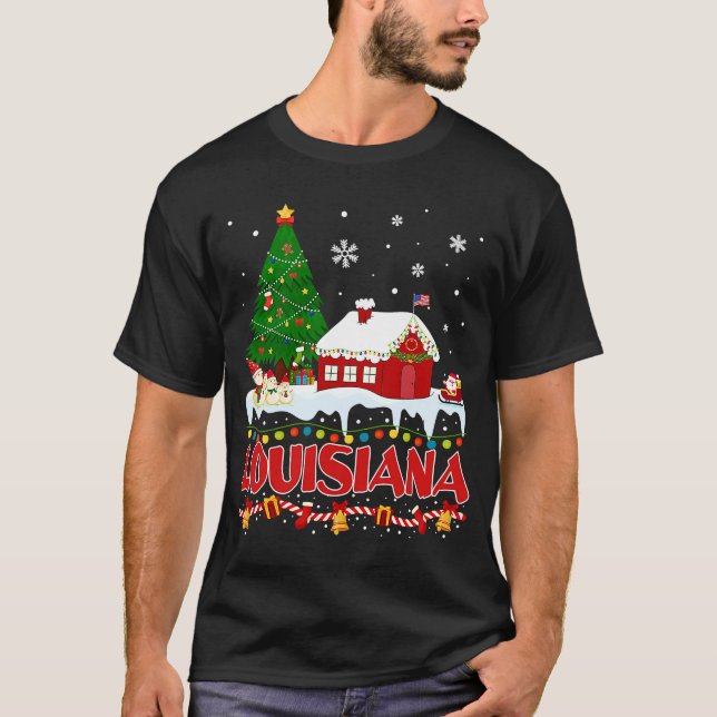 Louisiana Christmas Tree Light Pyjama State of Lou T-Shirt (Front)