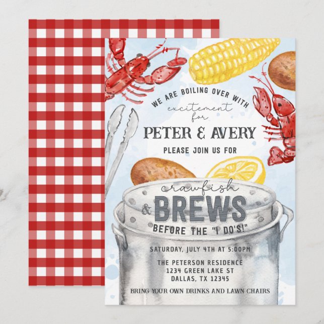 Louisiana Crawfish Seafood Boil Engagement Party Invitation (Front/Back)
