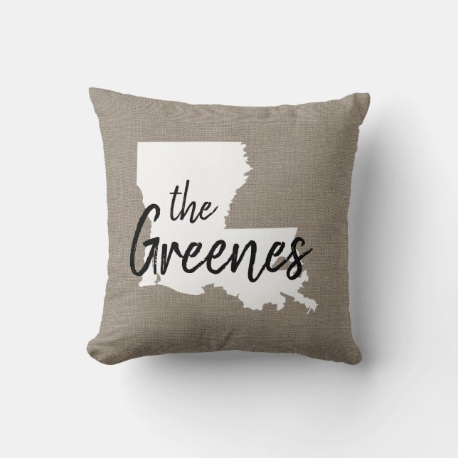 Louisiana Family Monogram State Throw Pillow (Front)