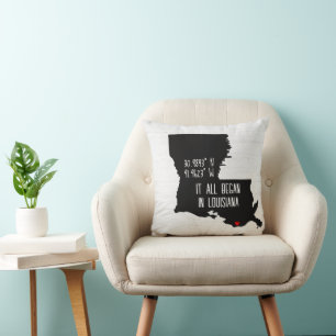 Louisiana GPS Coordinates with Heart Cushion