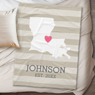 Louisiana Home State Map - Custom Wedding City Fleece Blanket