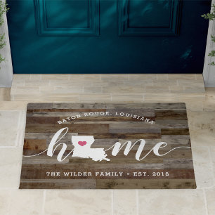 Louisiana Home State Personalised Wood Look Doormat