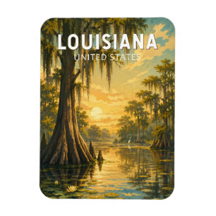 Louisiana Illustration Travel Art Vintage Magnet