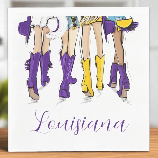 Louisiana Ladies Fashion Cowboy Boot Purple Yellow Napkin (Creator Uploaded)