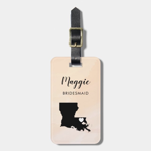 Louisiana Map Luggage Tag, Wedding Party Welcome Tag (Front Vertical)