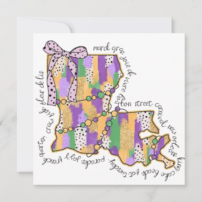 Louisiana Mardi Gras Bourbon Street Carnival  Invitation (Front)