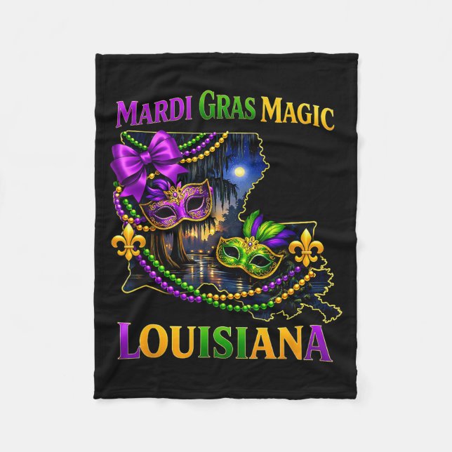 Louisiana Mardi Gras Magic Beads Artwork Fleece Blanket (Front)