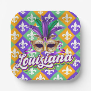 Louisiana Mardi Gras Mask Fleur de Lis Paper Plate