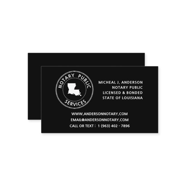 Louisiana Notary Public Services Business Card (Front/Back In Situ)