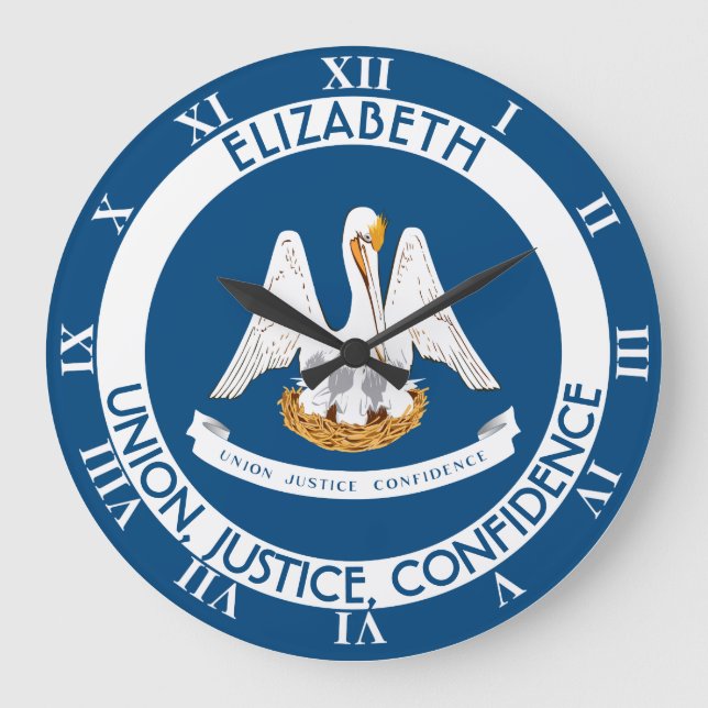 Louisiana Pelican State Personalised Flag Large Clock (Front)
