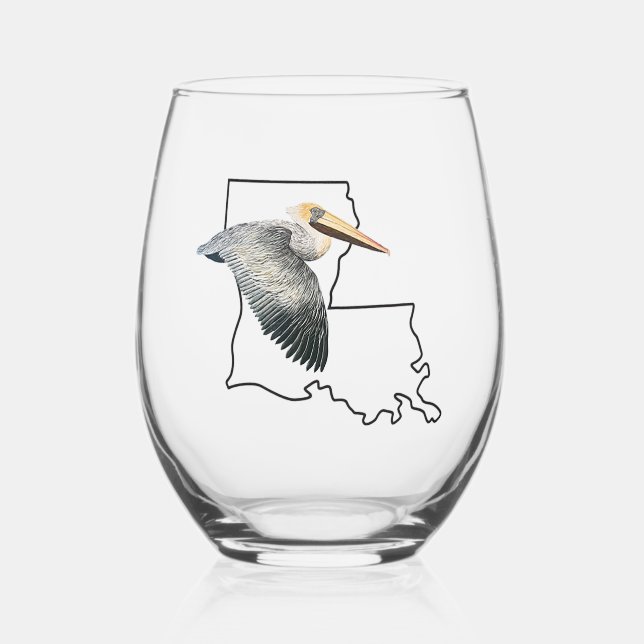 Louisiana Pelican Stemless Wine Glass (Front)