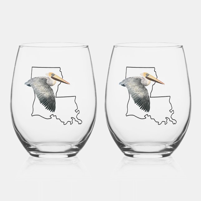 Louisiana Pelican Stemless Wine Glass - 2 set (Front)