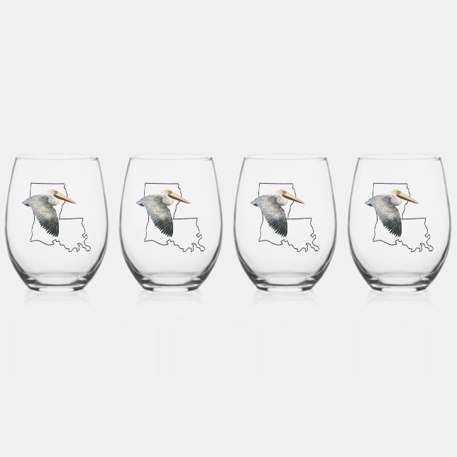Louisiana Pelican Stemless Wine Glass - 4 set (Front)