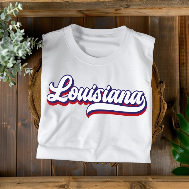 Louisiana Red White & Blue Vintage Script T-Shirt (Creator Uploaded)