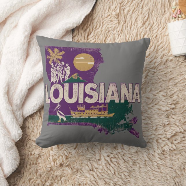 Louisiana Retro State Silhouette Cushion (Blanket)