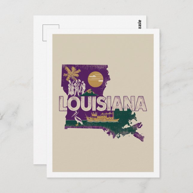Louisiana Retro Travel Design Iconic US States Postcard (Front/Back)