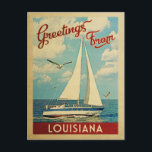 Louisiana Sailboat Vintage Travel Postcard<br><div class="desc">This Greetings From Louisiana vintage travel nautical design features a boat sailing on the water with seagulls and a blue sky filled with gorgeous puffy white clouds.</div>