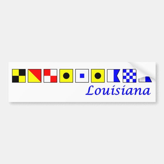 Louisiana spelled in nautical flag alphabet bumper sticker (Front)