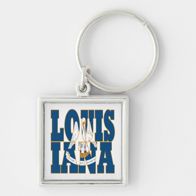 Louisiana state flag text key ring (Front)