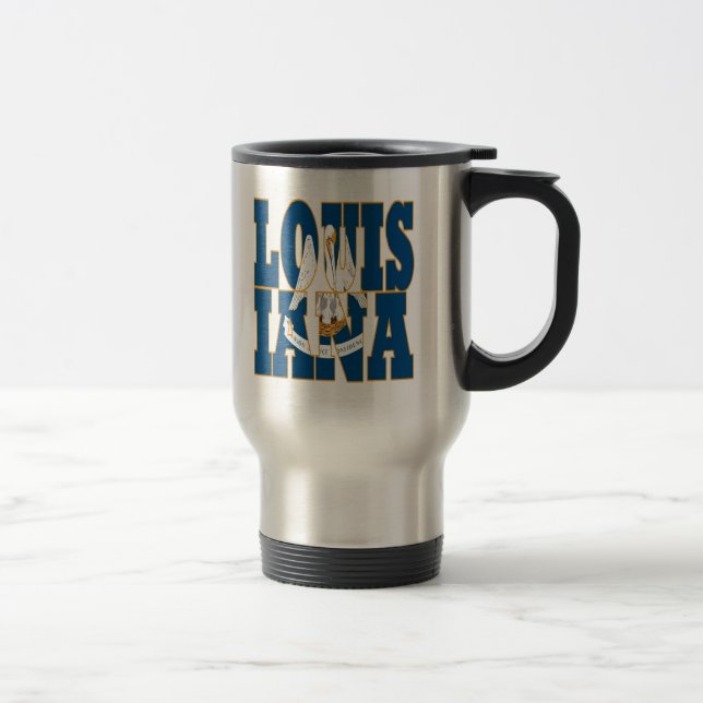 Louisiana state flag text travel mug (Right)