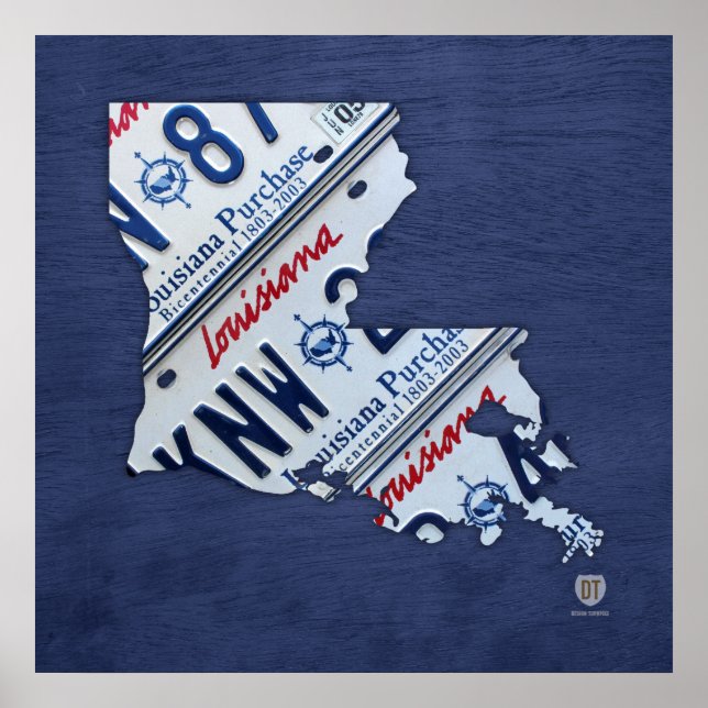Louisiana State License Plate Map Poster (Front)