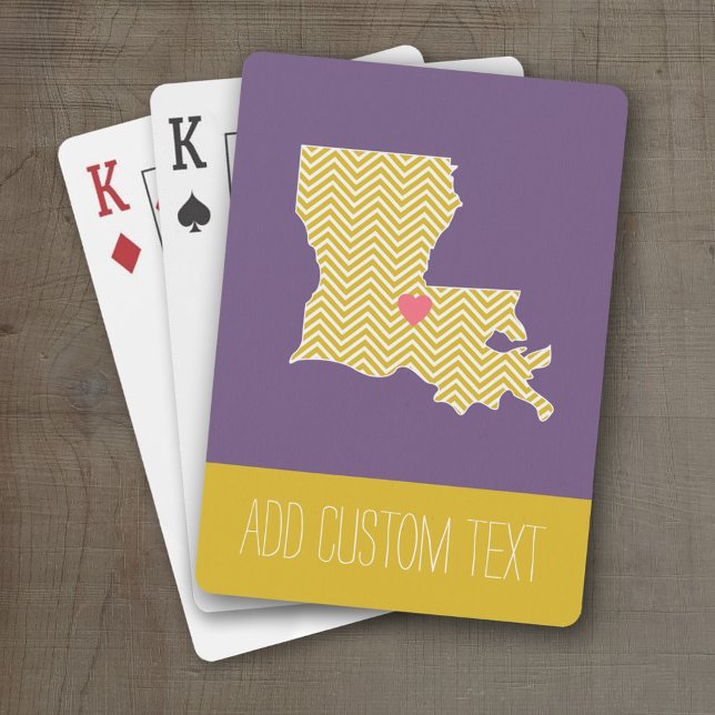 Louisiana State Map with Custom Heart and Name Playing Cards (Personalized Playing Cards with a State Map, Movable Heart and Name)