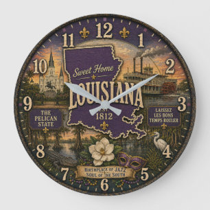 Louisiana State  Pelican State Jazz and Bayou  Large Clock