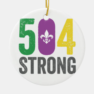 Louisiana Strong 504 NOLA Strong Mardi Gras  Ceramic Tree Decoration