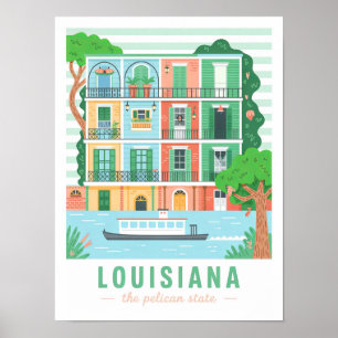 Louisiana the Pelican State USA Summer Travel Poster