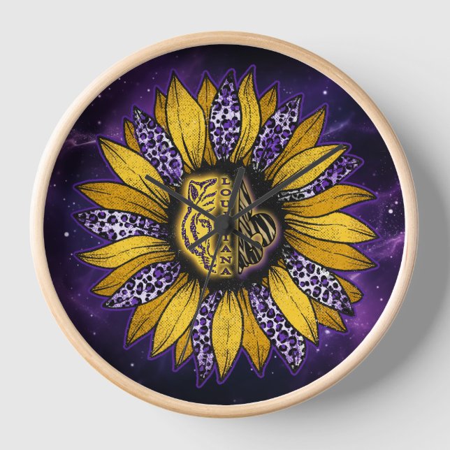 Louisiana tiger, Sunflower Fleur-de-LisWall Clock (Front)