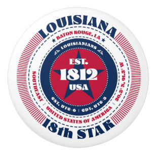 Louisiana US State Red White Blue Typography Ceramic Knob