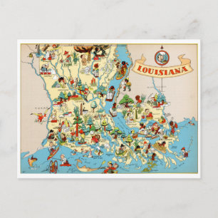 Louisiana Vintage Map Postcard