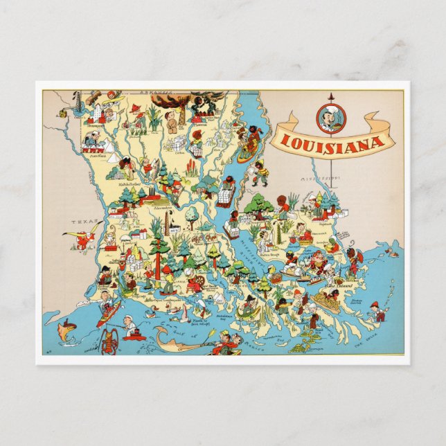 Louisiana Vintage Map Postcard (Front)