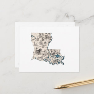 Louisiana Vintage Picture Map Postcard
