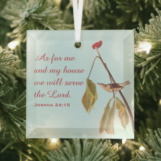 Louisiana Water Thrush and Bible Verse Glass Tree Decoration