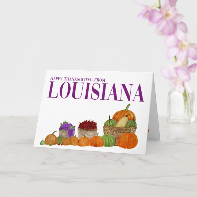 Louisiana Watercolor Pumpkins Thanksgiving Card (Orchid)