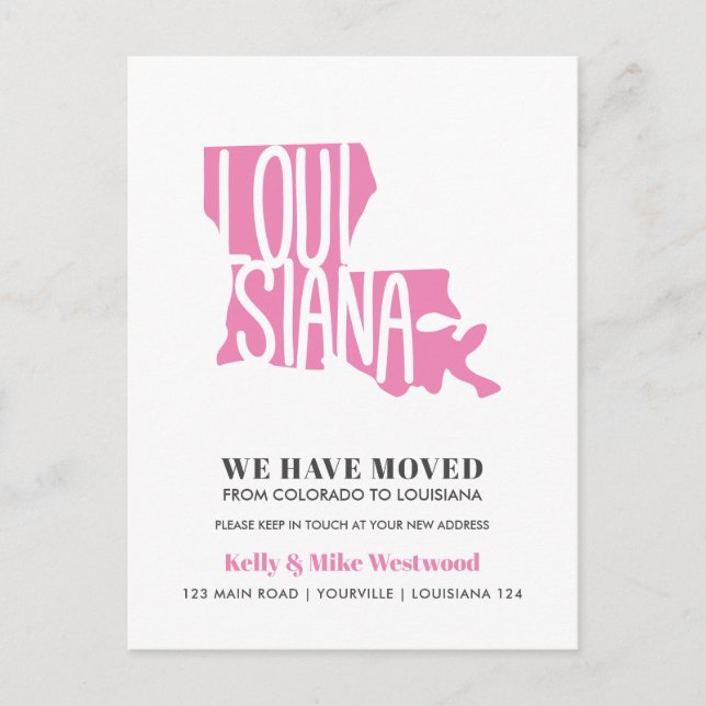 LOUISIANA We've moved New address New Home  Postcard (Front)