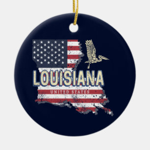 Louisiana with Pelican Vintage USA Design Ceramic Tree Decoration