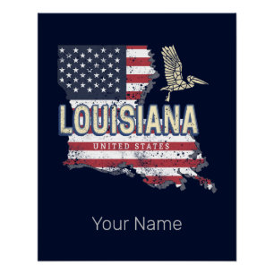 Louisiana with Pelican Vintage USA Design Poster