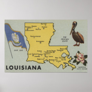 LouisianaDetailed Map of StateLouisiana Poster