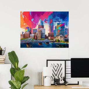 Louisville Colourful Skyline Abstract Art Poster