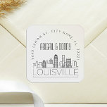 Louisville Destination Wedding Square Sticker<br><div class="desc">Save time and make an impression while sending out your wedding invitations. These pre-addressed envelope seal stickers present themselves in an elegant yet modern deco-themed style and feature an illustration of the city of Louisville and its unique skyline. The neutral colours are suitable to complement a variety of wedding invitations...</div>