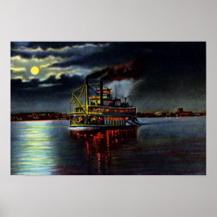 Louisville Kentucky Moonlight on the Ohio Poster