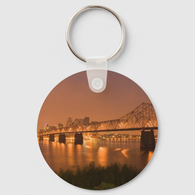 Louisville Kentucky Night Lights Bridge Ohio River Key Ring (Front)