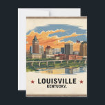 Louisville Kentucky USA Skyline Postcard<br><div class="desc">Bring the vibrant energy of Louisville, Kentucky, into your space with this stunning retro travel poster. Showcasing the city's iconic skyline under a dramatic sunset sky, this illustration features detailed architecture, a scenic bridge, and reflections on the Ohio River. Designed in a vintage postcard style with warm tones and classic...</div>
