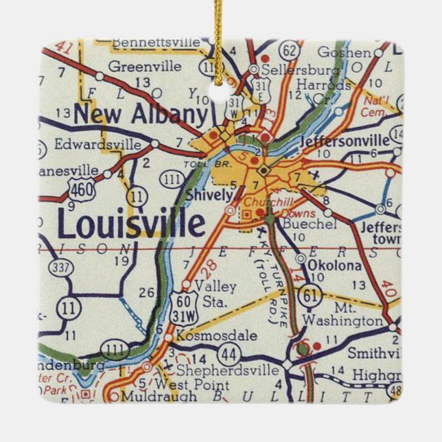 Louisville KY Vintage Map Ceramic Ornament (Back)